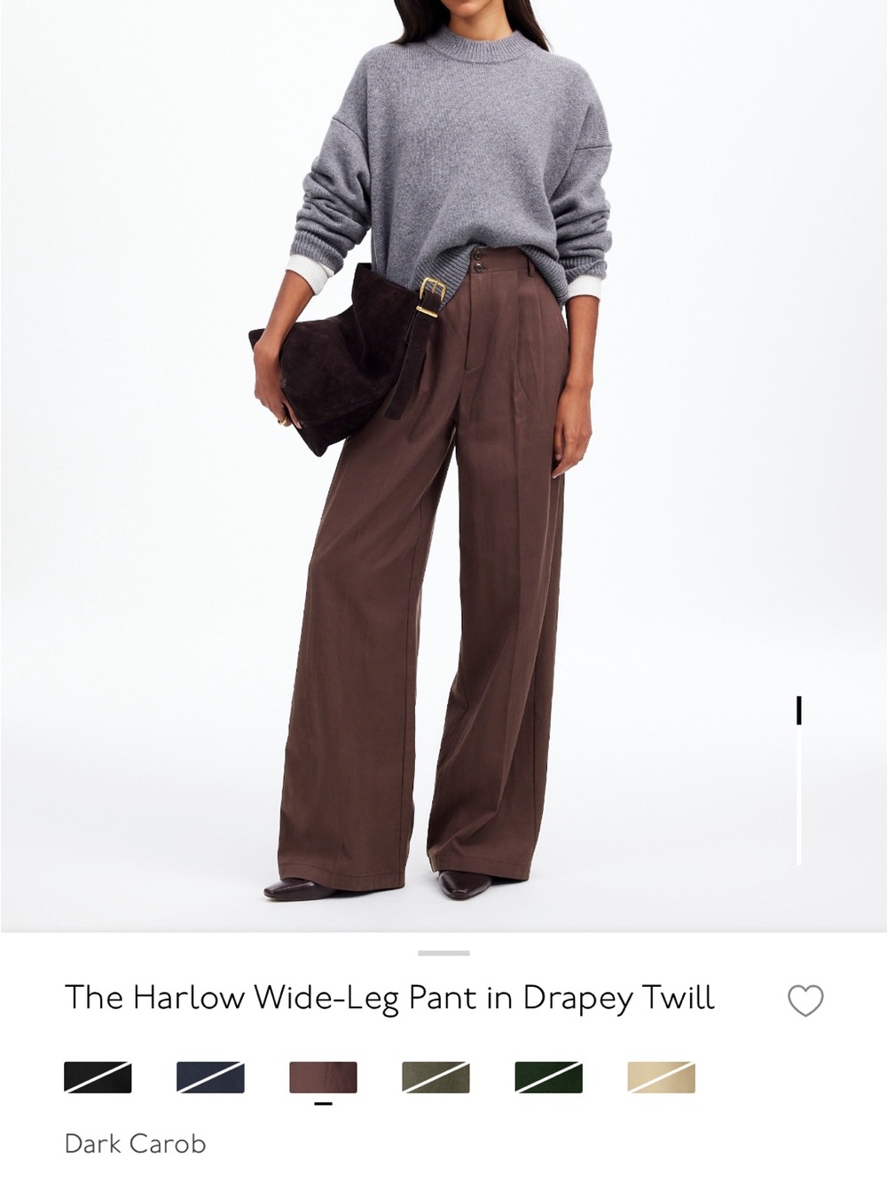 Wide-Leg Drapey Twill Pants in Dark Carob